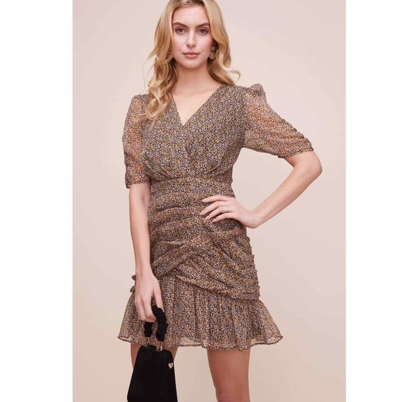 ASTR The Label Women’s Shirred Bottom Mini Dress Ruffles Deep-V Floral Small - Picture 1 of 9
